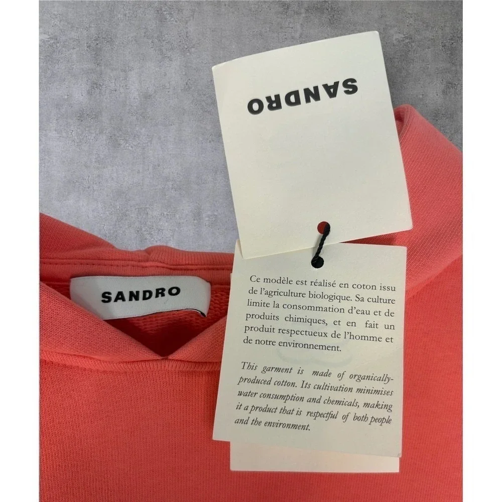 Sandro Paris Coral Pink Embossed Logo Hoodie Sweatshirt Size Extra Large - Picture 12 of 15